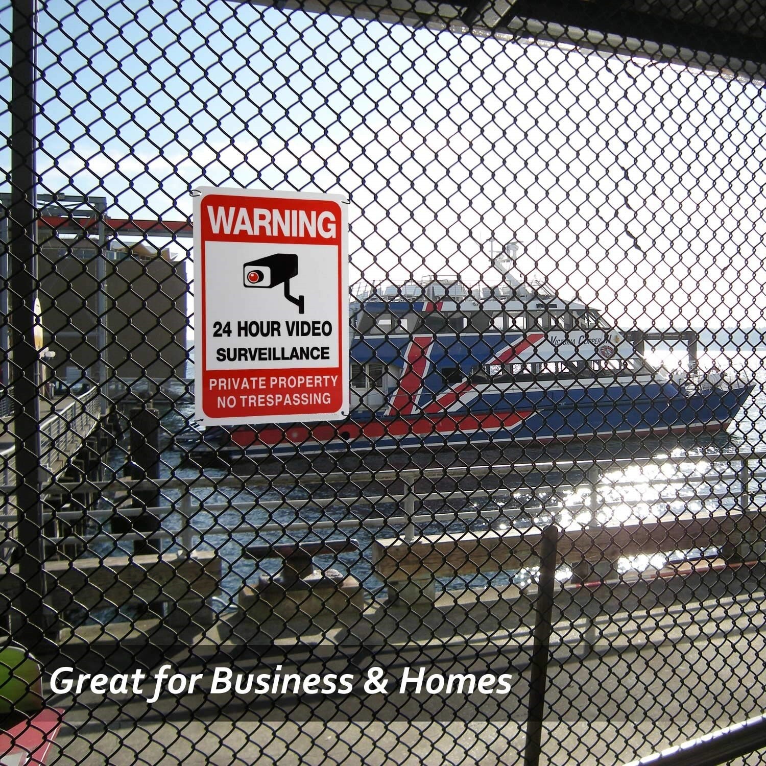 2 Pack Reflective Warning Sign 24 Hour Video Surveillance Sign No Trespassing gallery