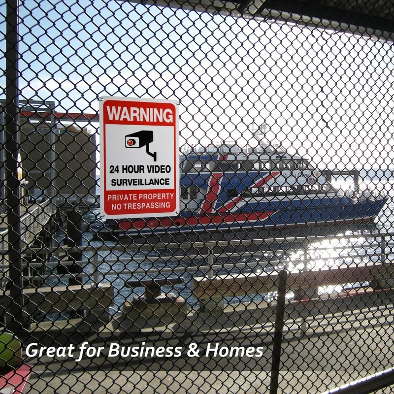 2 Pack Reflective Warning Sign 24 Hour Video Surveillance Sign No Trespassing gallery