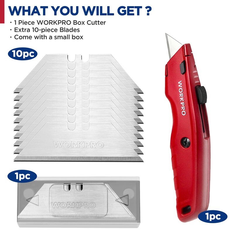 Retractable Premium Utility Knife Metal Heavy Duty Box Cutter w/10 Extra Blades gallery