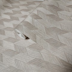 Tan cream parallelogram herringbone thread lines faux fabric textured wallpaper