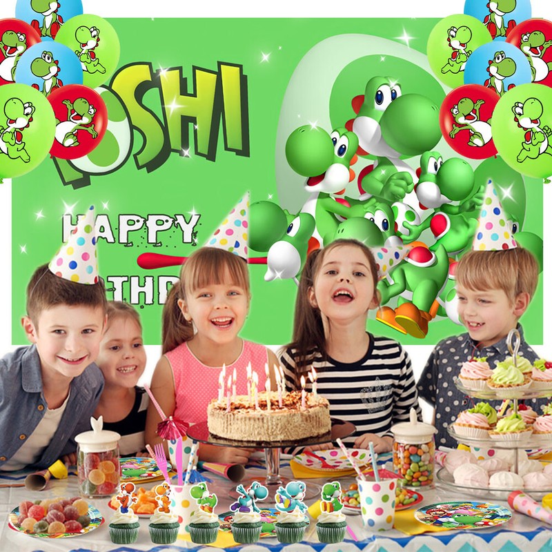 Yoshi Birthday Decorations Party Supplies Set Plates Balloon Cake Toppers Banner gallery