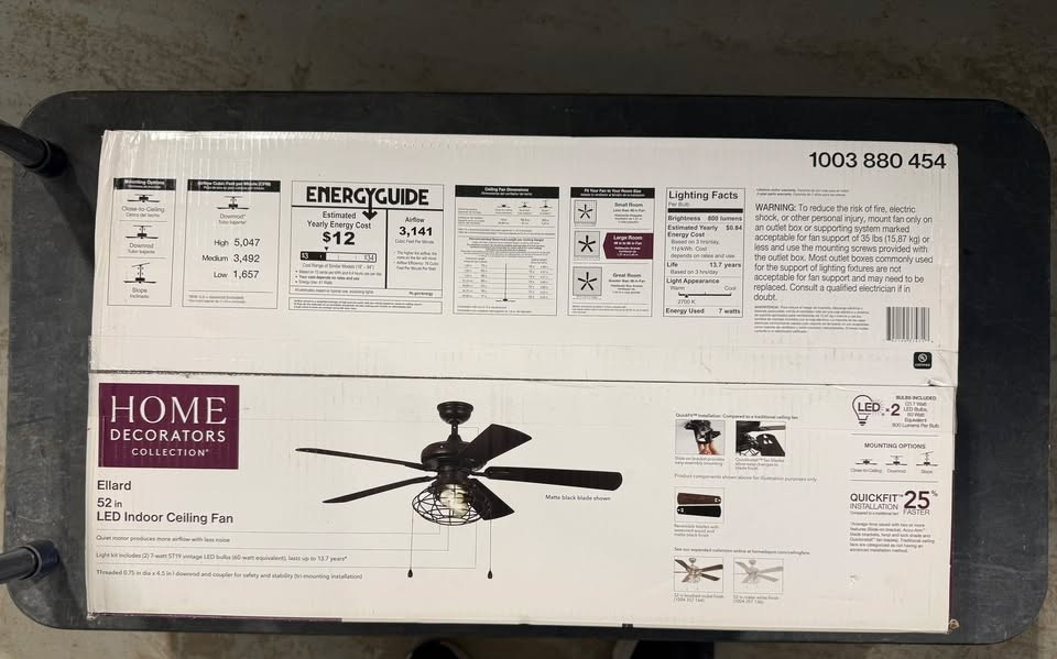 NEW Home Decorators Ellard 52 in. LED Indoor Matte Black Ceiling Fan with Light gallery