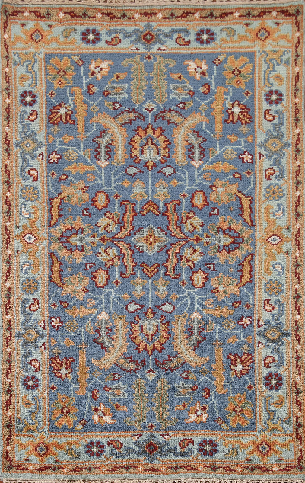 All-Over Heriz Serapi Blue Hand-Knotted Indian Carpet in Wool 5' 0" x 3' 0" gallery