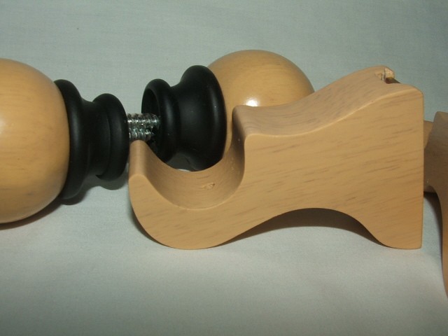 2 Ball Shape FINIALS Natural Wood Color with Black trim & 3 Rod Brackets Holders gallery