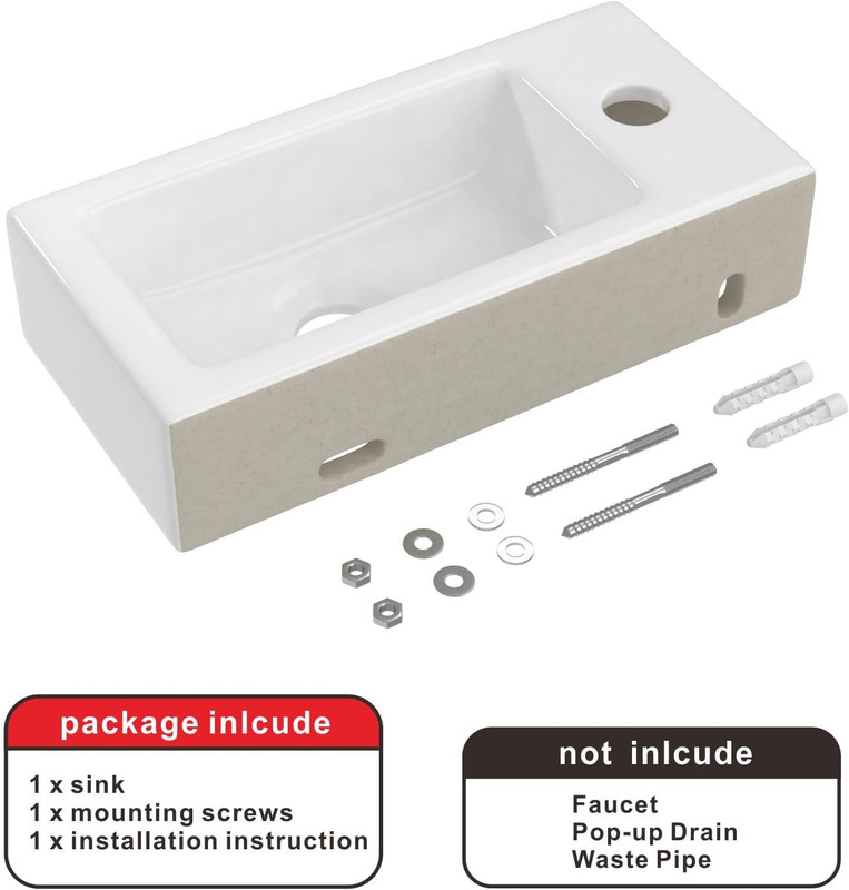 Small Wall Mount Bathroom Sink Rectangle Porcelain Ceramic Mini Vanity Vessel Si gallery