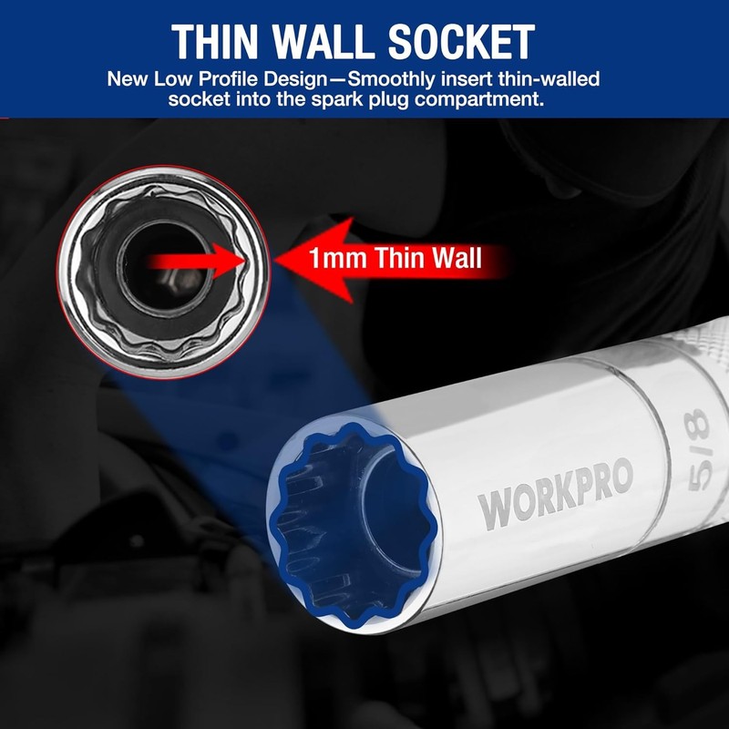 WORKPRO 7 PCS 3/8" Drive Magnetic Swivel Spark Plug Socket Set Thin Wall Sockets gallery