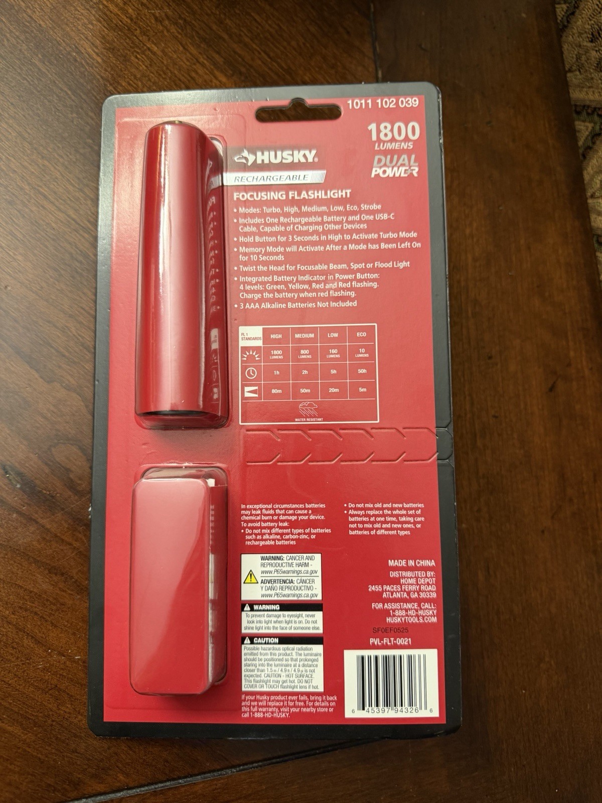 Husky Rechargeable LED Flashlight 1800 Lumens Dual Power Adjustable Focus USB gallery