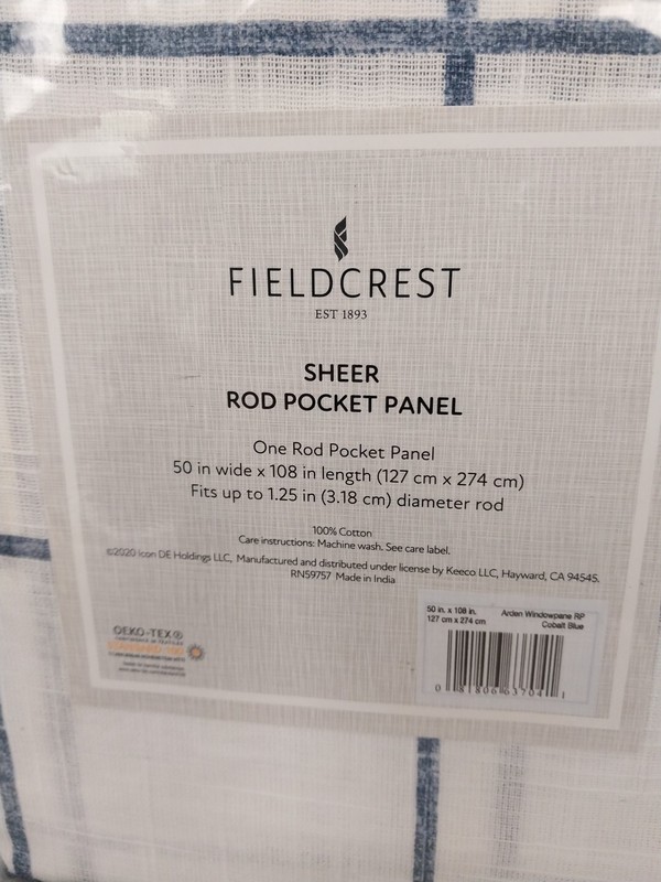Fieldcrest Arden Sheer Rod Pocket Panel Curtain 100% Cotton 50in x 108in gallery
