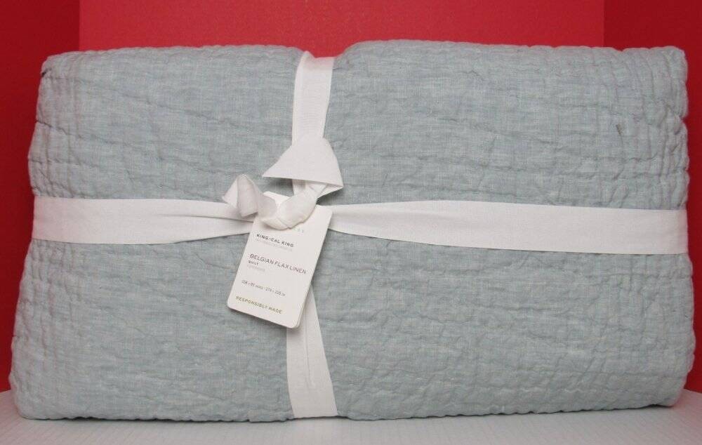 Pottery Barn Belgian Flax Linen Handcrafted Quilt King/Cal.King Mineral Blue NWT gallery