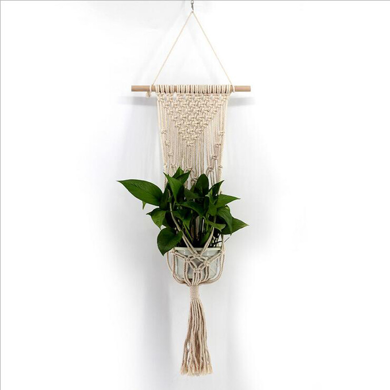 Flower Pot Macrame Wall Hanging Handmade Rope Woven Tapestry Boho Hanger Basket gallery