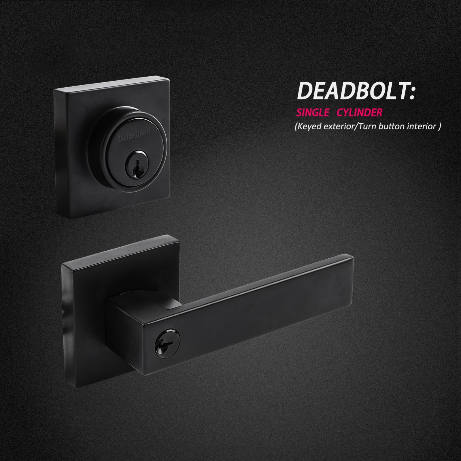 Front Door Lock Set,Keyed Alike Door Handle with Single Cylinder Deadbolt,Black gallery