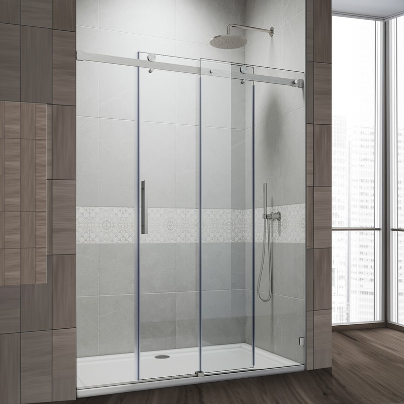 60"W X 72"H Frameless Sliding Shower Door Enclosure 5/16" Tempered Clear Glass gallery