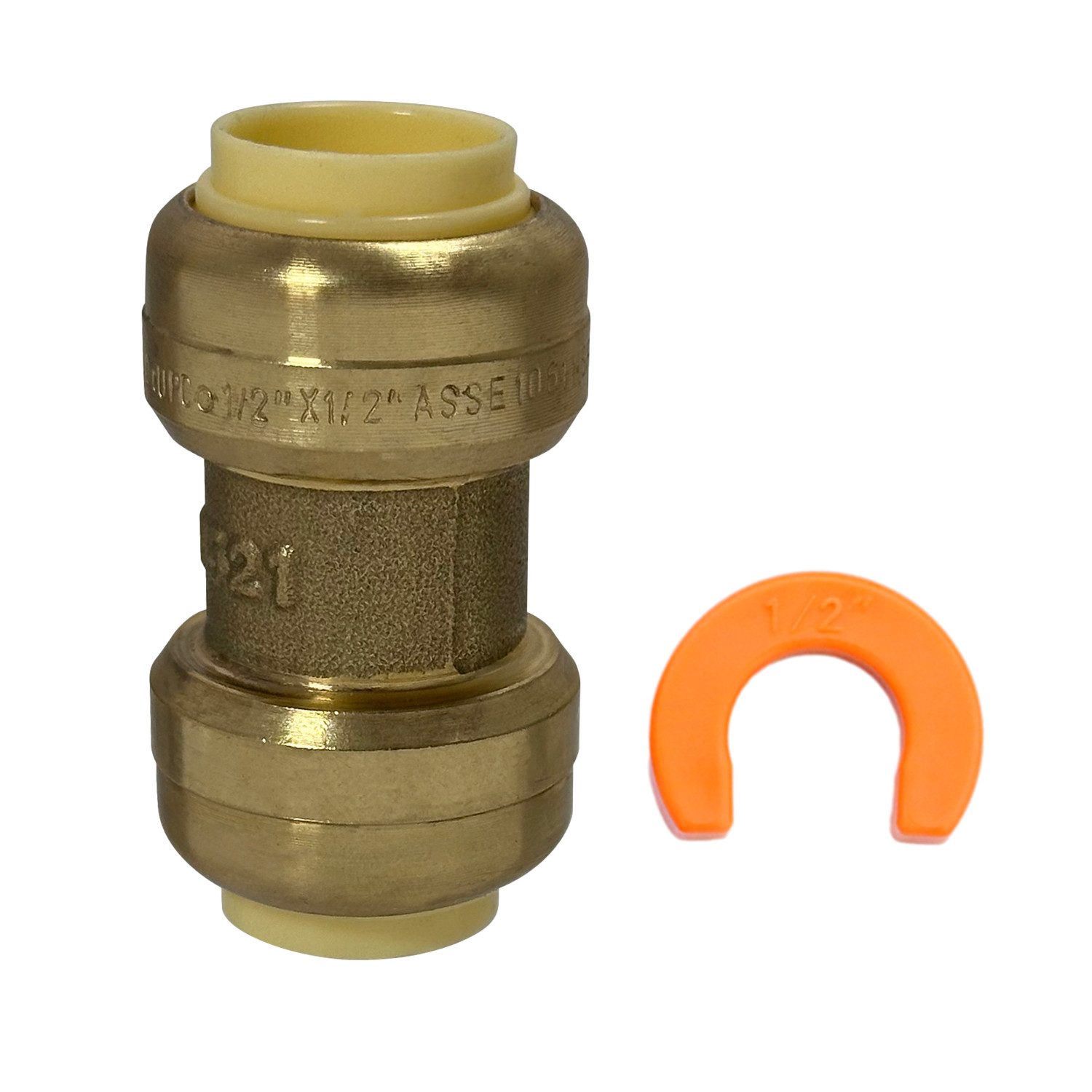 10) 1/2" X 1/2" PUSH FIT COUPLINGS WITH 1 FREE DISCONNECT CLIP, LEAD FREE BRASS gallery