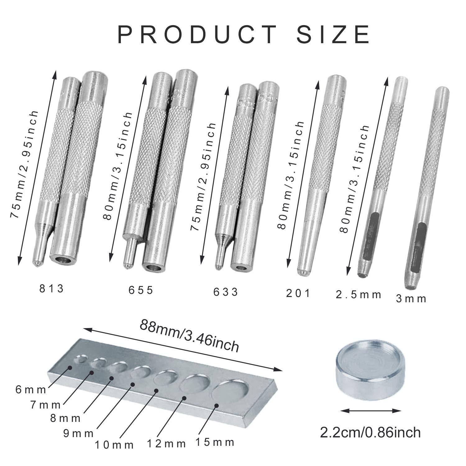 JONMON Snap Rivet Setter kit 11pcs, 7pcs Fastener Setter, 2pcs Silver gallery