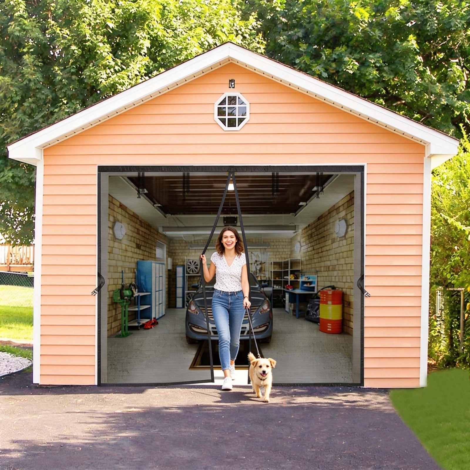 Garage Door Mesh Screen Kit 9x7 FT - Retractable Magnetic Net Screen Door for... gallery