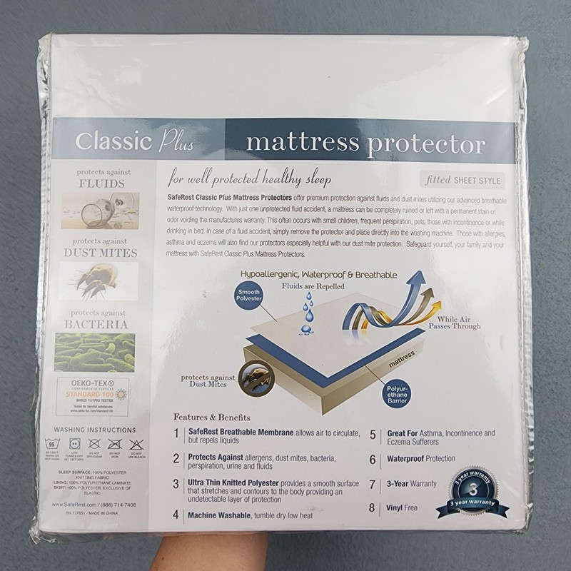 SafeRest Classic Plus Mattress Protector Single Waterproof White Allergy Cover gallery
