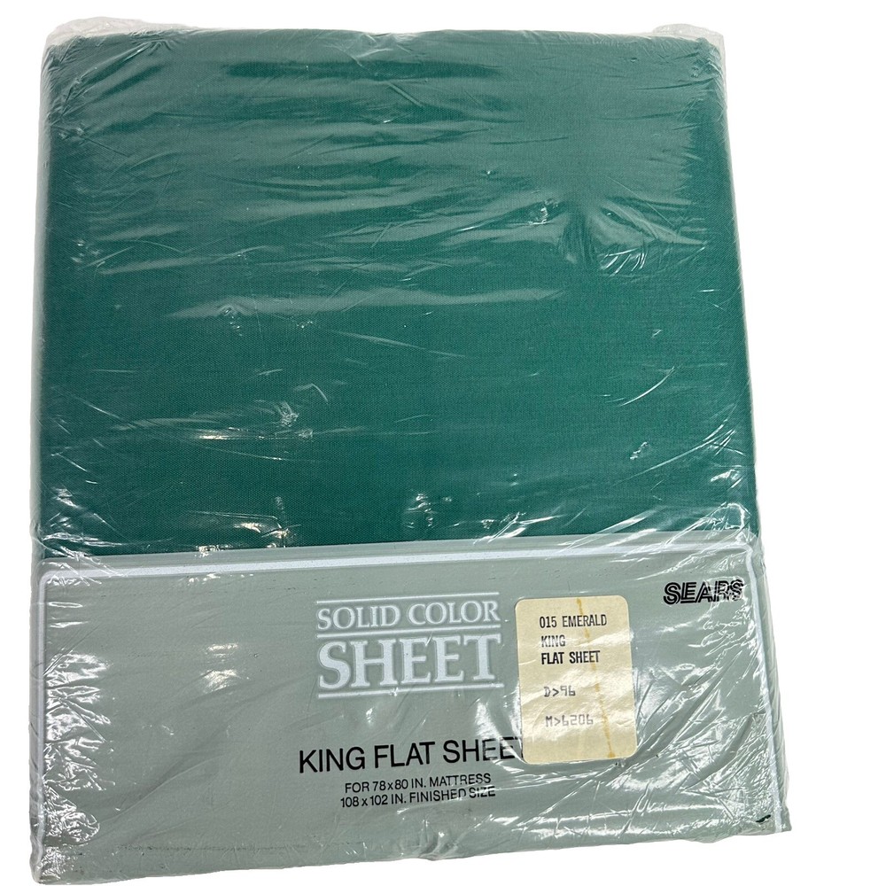Sears Emerald Green King Flat Sheet Polyester Cotton NIP