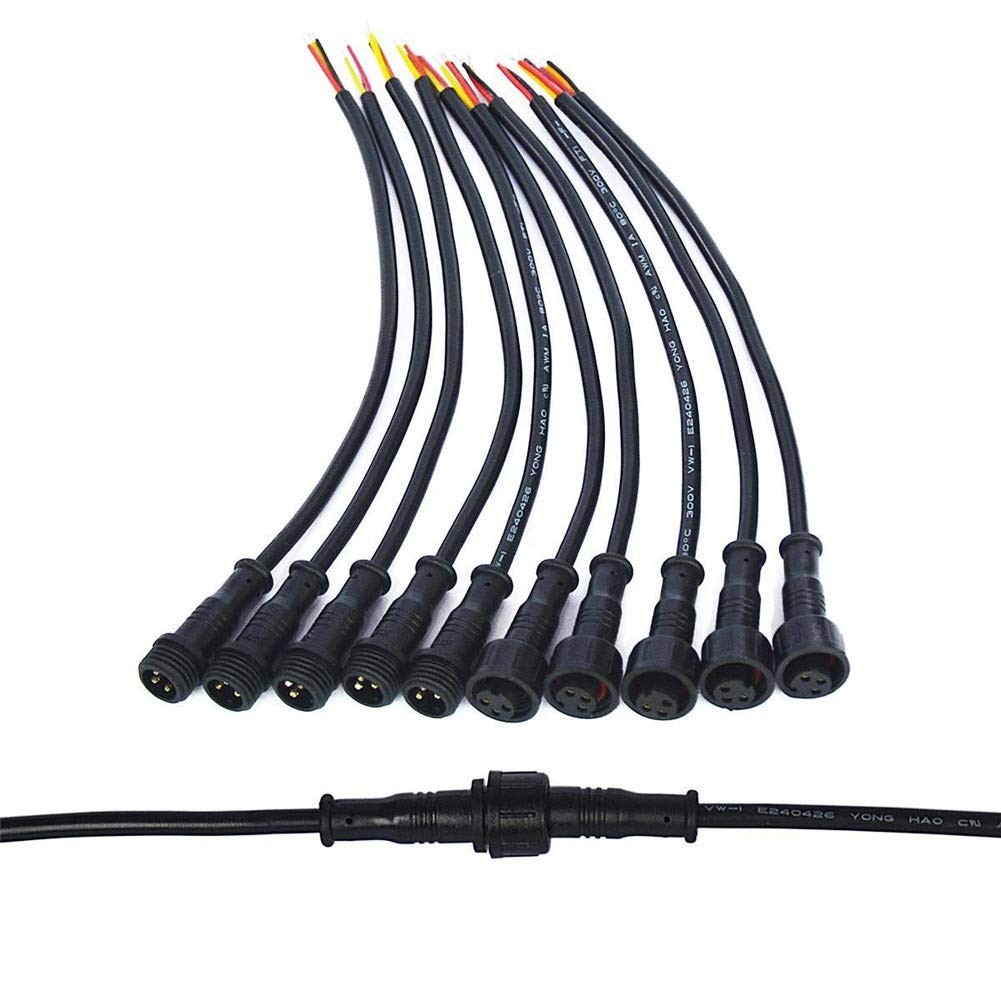 5Pairs 3 Core 3Pin Black Pigtail Plastics Waterproof IP65 LED Connector Male Fem gallery