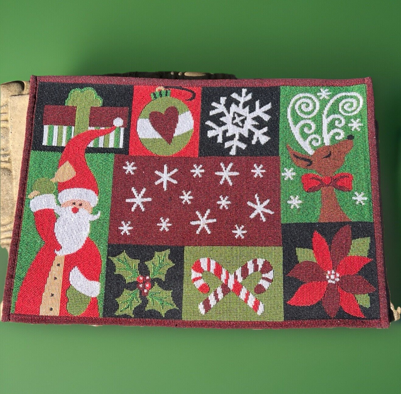 6 Tapestry Polyester Cotton Blend Placemats Holiday Santa Winter Scene 19x13" gallery
