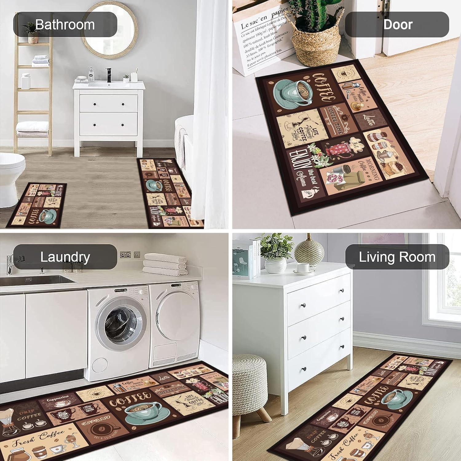 2pcs17x30+17x47 Coffee Kitchen Rug Set NonSlip Absorbent Washable Floor Mat gallery