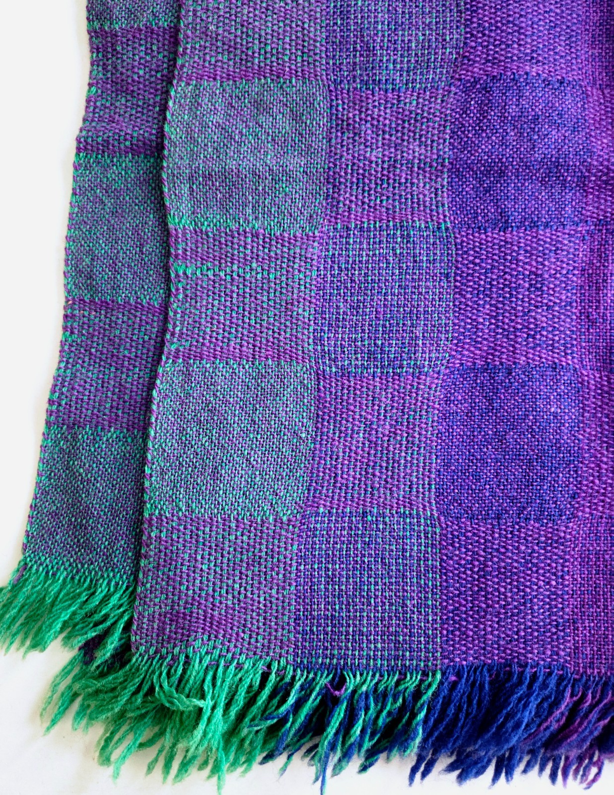 Vintage Avoca Ireland Pure Wool Throw Ombre Color Square Check 84 x 51 in gallery