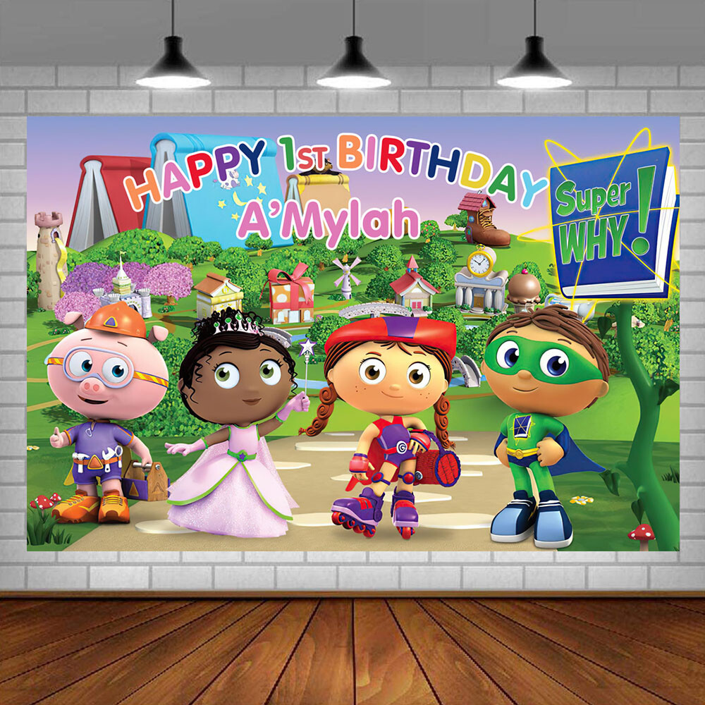 Super Why Personalised Custom Party Supplies Birthday Backdrop Vinyl 5x3ft gallery