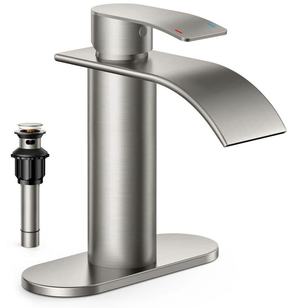 Forious Single Hole Centerset Waterfall Bathroom Faucet Brushed Nickel WB-0305BN