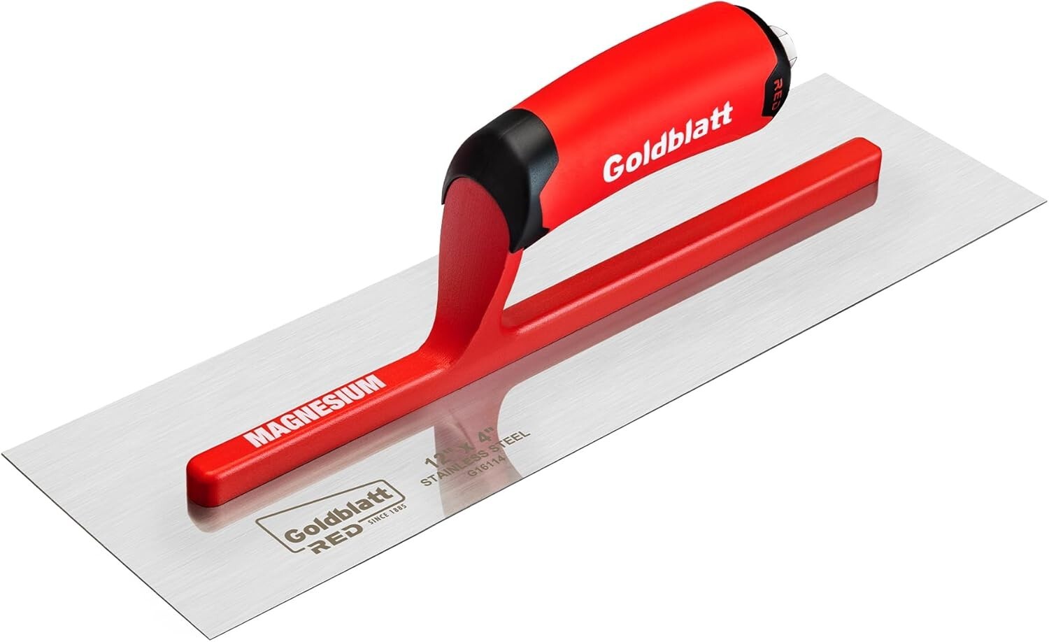 Goldblatt RED Stainless Steel Finishing Trowel, 12"x 4" with Soft Grip Handle gallery