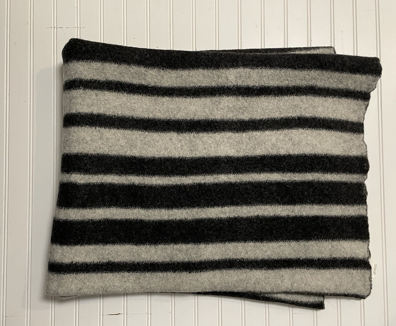 CB2 Light Black & Taupe Striped Throw Blanket 100% Wool 48" X 76" gallery