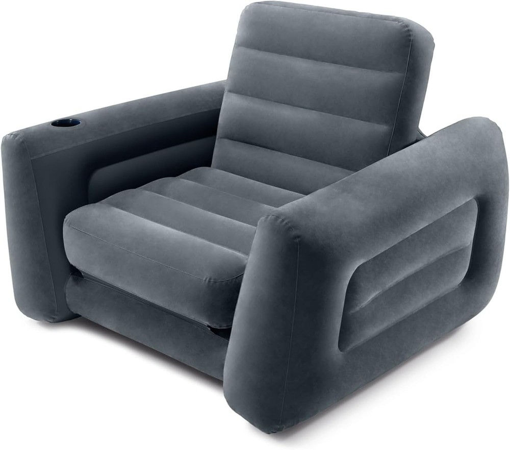 Folding Inflatable Pull-Out Chair Built-in Cupholder Air Sofa Bed Mattress