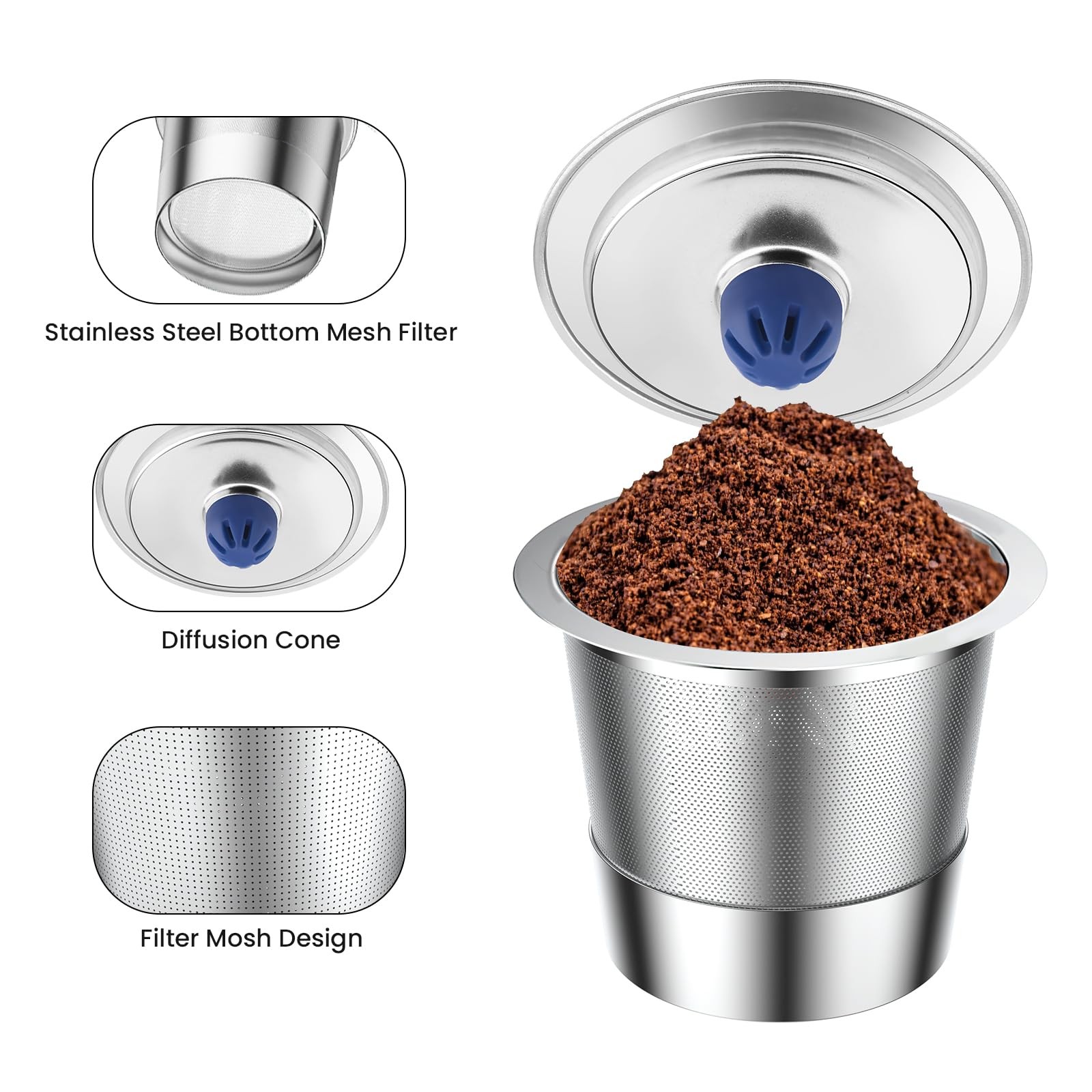 Stainless Steel Reusable K Cups for Keuring 2.0& 1.0, Reusable Coffee Pods fo... gallery