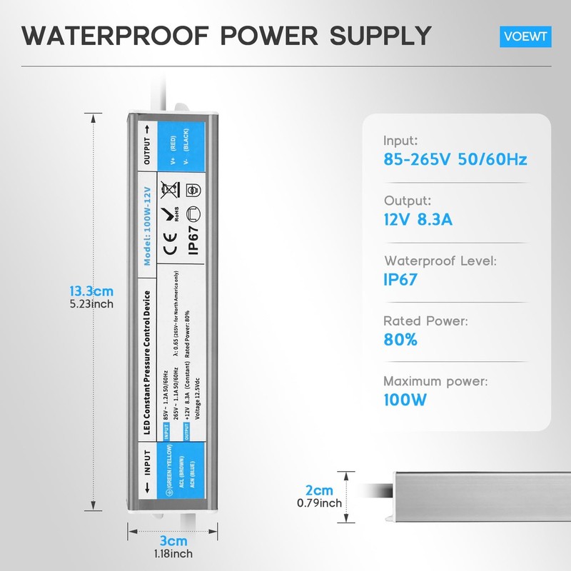 LED Driver 100 Watts Waterproof IP67 Power Supply 85V-265V AC to 12V DC Conve... gallery