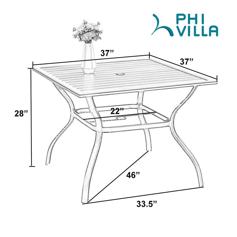 PHI VILLA 5 Piece Patio Dining Set with Umbrella Hole Outdoor Table for Garden gallery