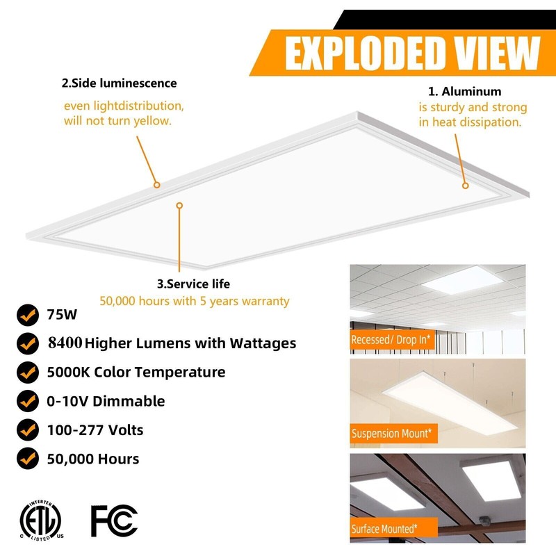 2 by 4 FT LED Flat Panel Lights, Dimmable, Recessed Drop Ceiling Lights Fixture gallery