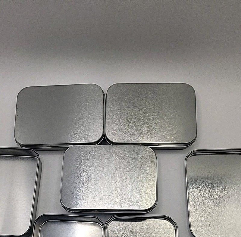 5 NEW Rectangular Plain Tin Containers w/Lids FDA Approved 3.75x2.75x0.75 gallery