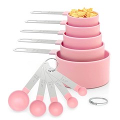Pink Stackable 10-Pc Measuring Cups & Spoons Set, Stainless Steel Handles