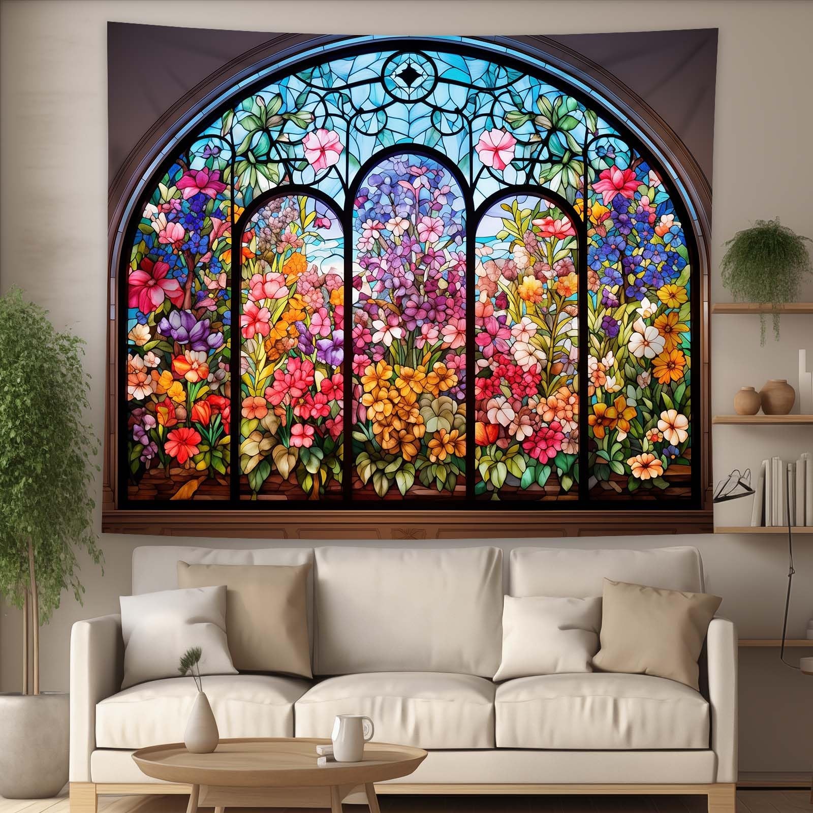 Colorful Floral Window Tapestry Wall Hanging, Medieval Tapestry Flower Tapest... gallery
