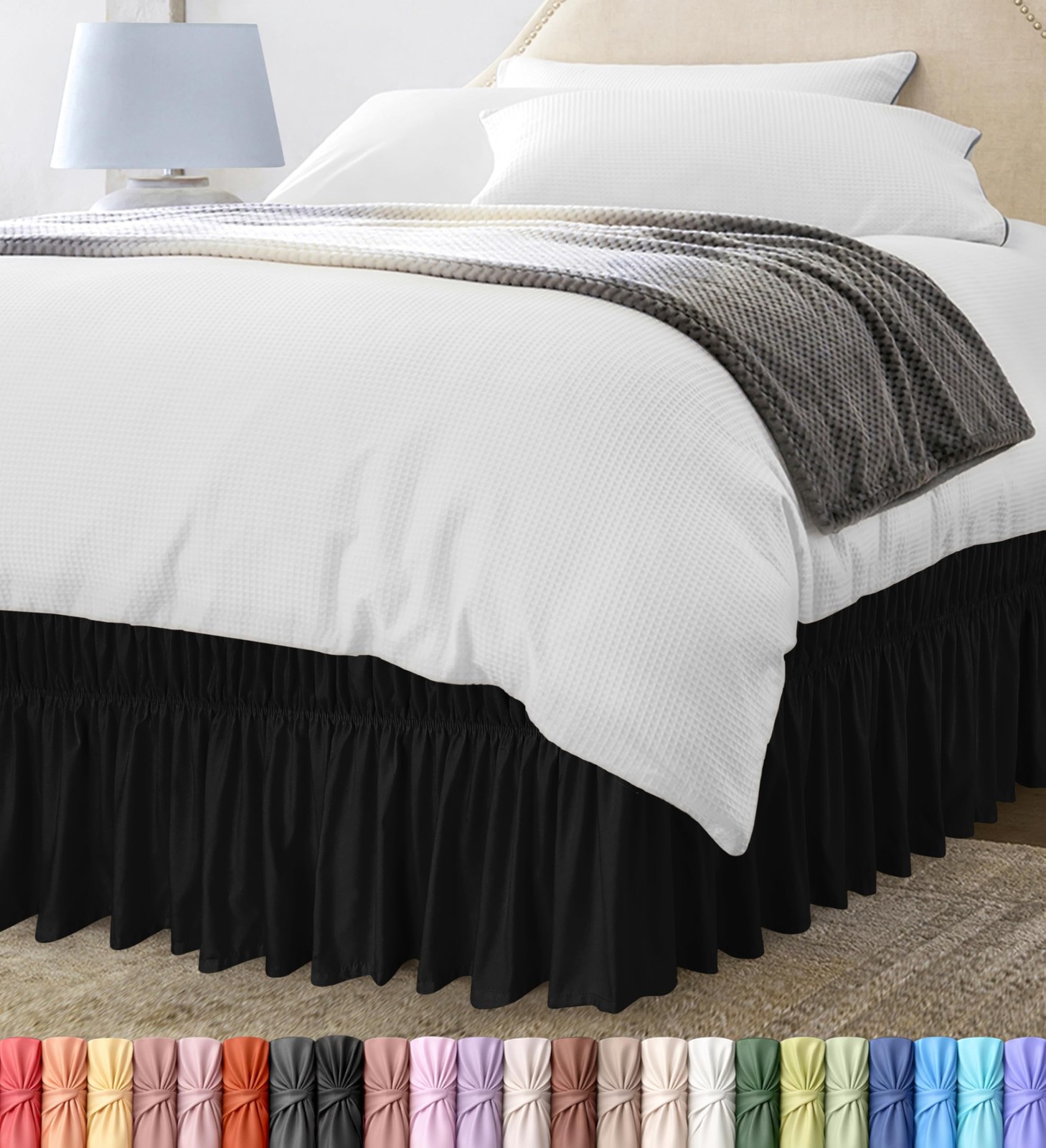 Wrap Around Ruffle Queen Size Bed Skirt – Adjustable Buckle & Elastic Belt fo... gallery