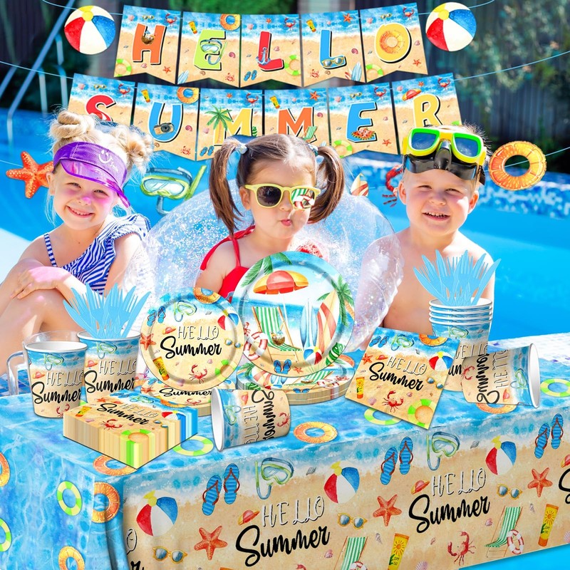 Hello Summer Party Decorations-142Pcs Beach Pool Party Paper Plates and Napki... gallery