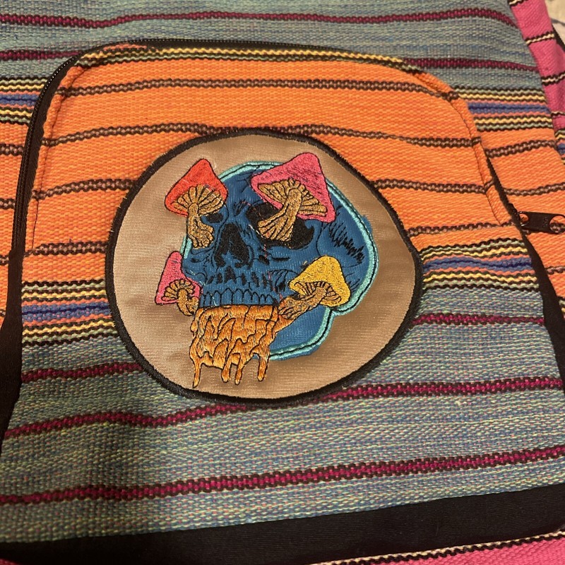 Backpack Skull Mushrooms Patch Hippie Hemp Bag Bookbag Rainbow 2