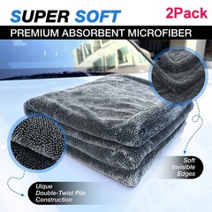 2Pack Water Absorbing Car Wash Microfiber Drying Towel Twisted Loop 24 x 35″