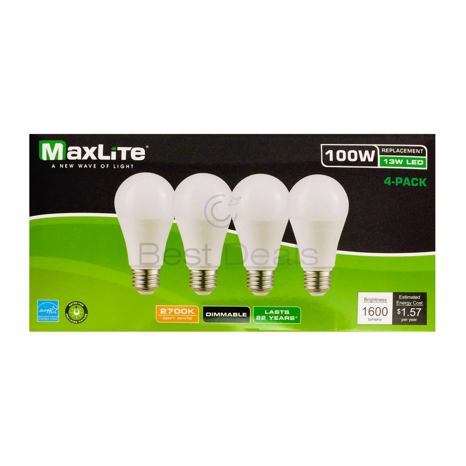 Maxlite 100W replacement 13W LED Light Bulb Soft White A19 2700K Dimmable E26 gallery
