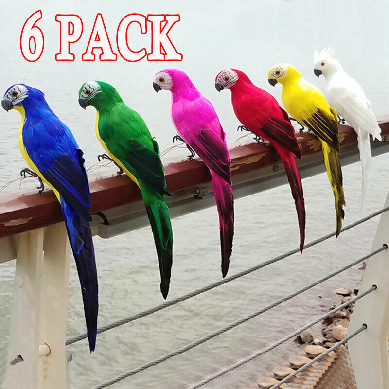 25CM 6PC Artificial Parrot Simulation Fake Birds Home Garden Yards Lawn Ornament