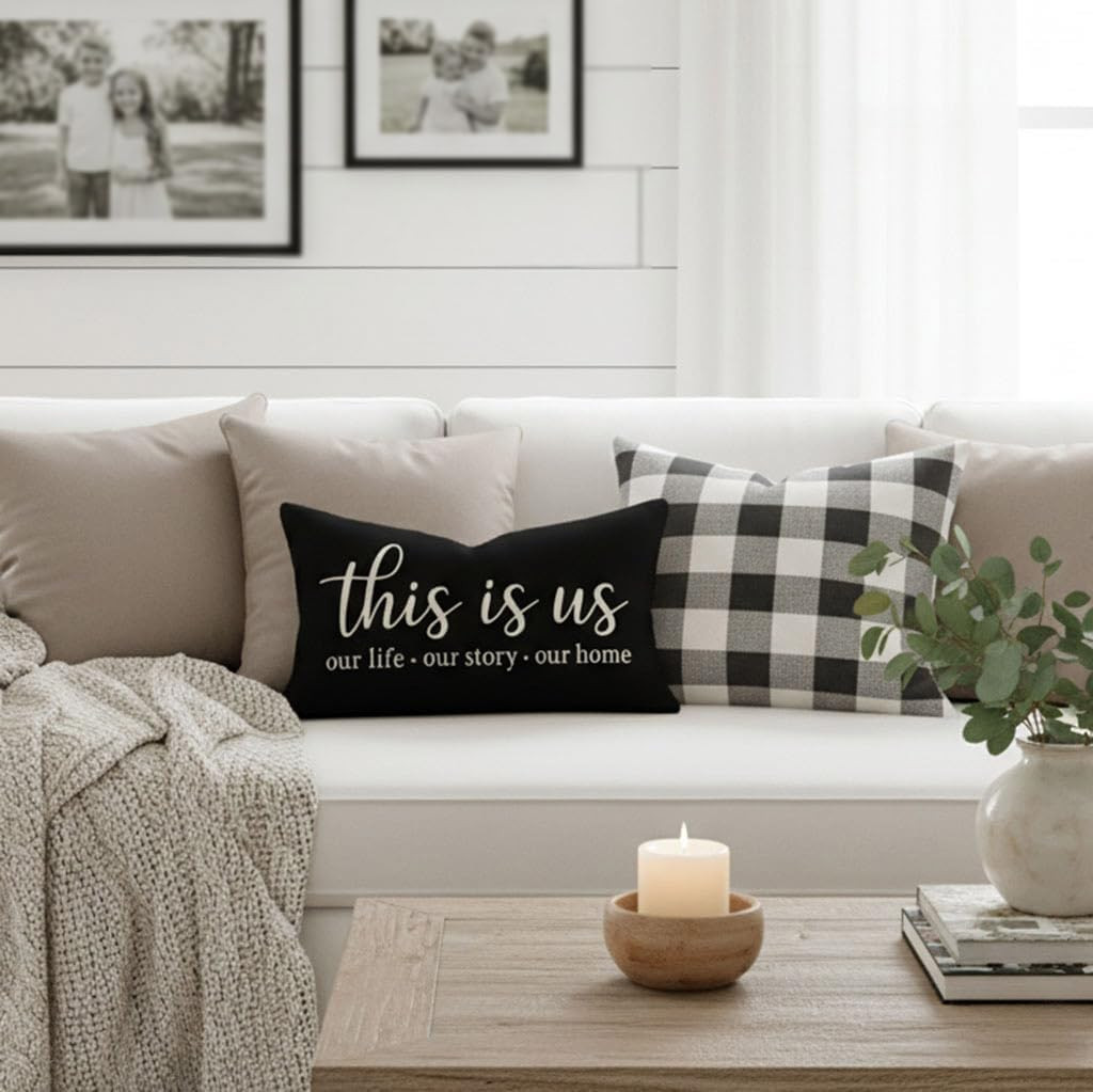 Decorative Pillow Covers 12X20 Inch Set of 2, This Is Us Together Black White Lu gallery