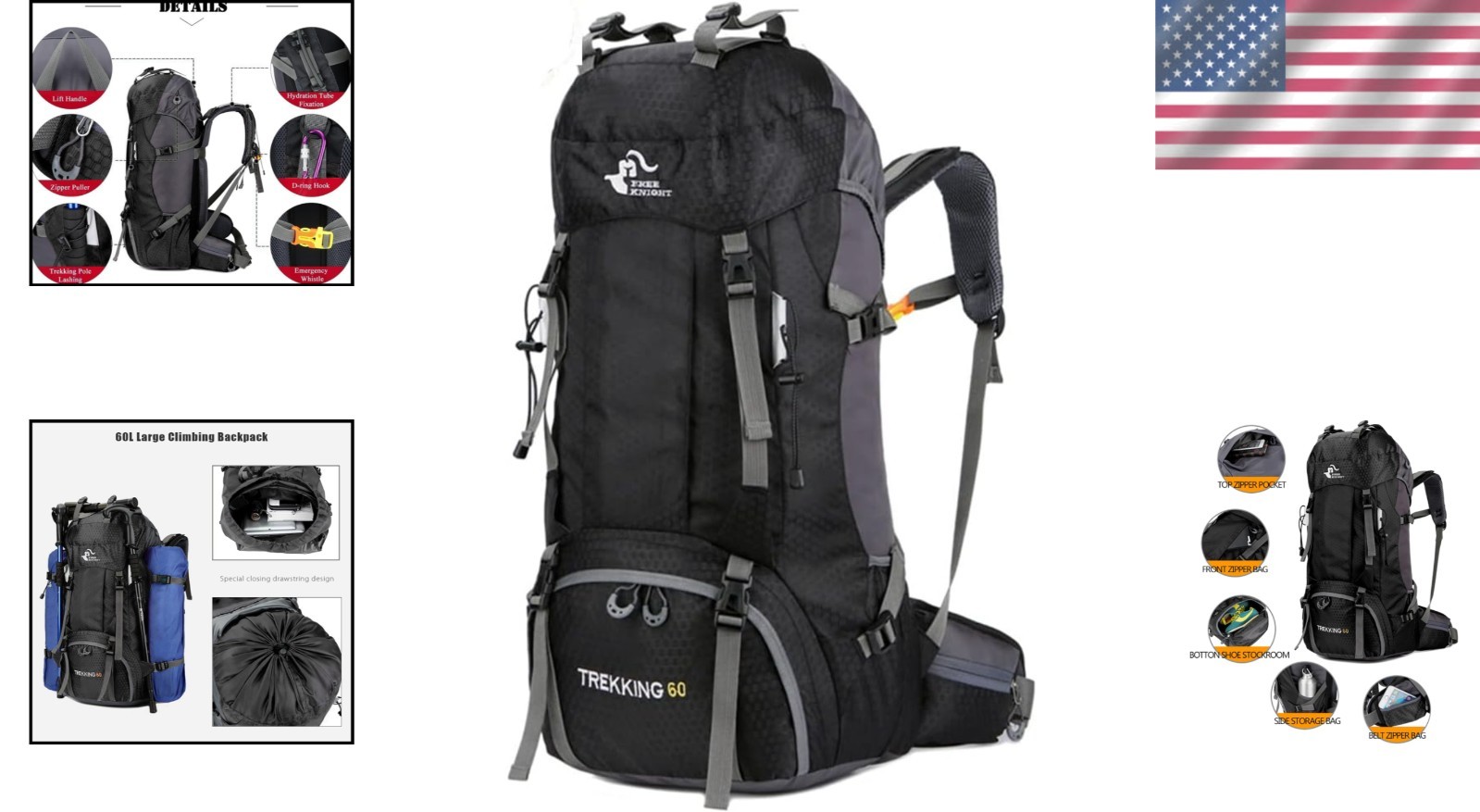 Comfort-Focused 60L Backpack with Multiple Compartments for Outdoor Journeys 2