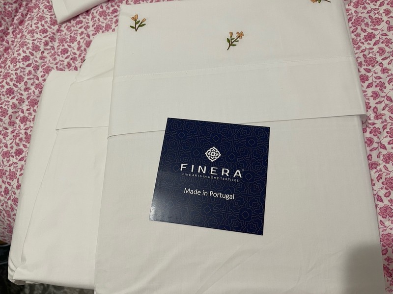 Finera Portugal NWT 4pc Queen Sheet Set Luxury Percale White Embroidery gallery