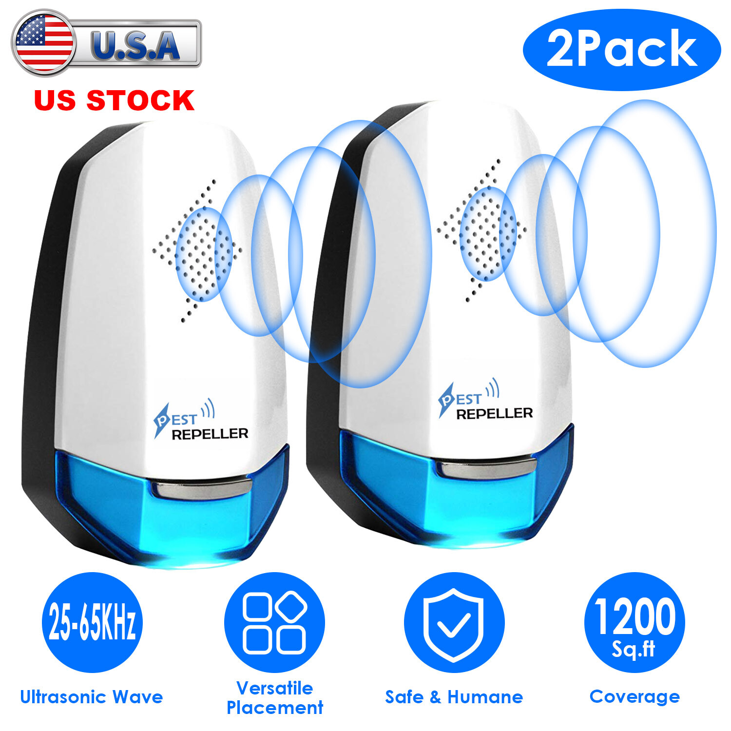 2Pack Ultrasonic Pest Repeller w/ Night light Indoor Plug In Pest Mice Repellent gallery