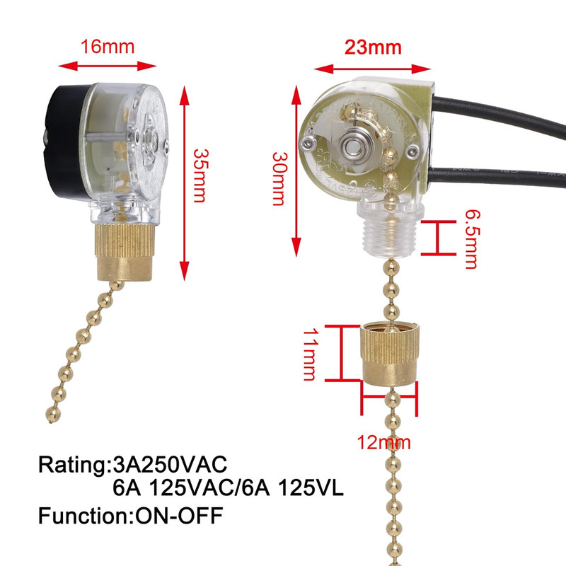3 Pack Two-Wire Ceiling Fan Light Switch Pull Chain Control (Brass) gallery
