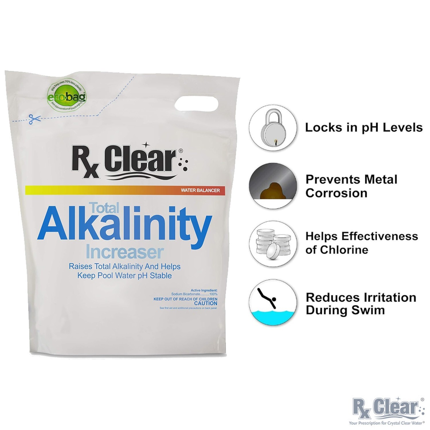 Rx Clear Swimming Pool Alkalinity Up Increaser Plus Sodium Bicarbonate - 10 lbs gallery