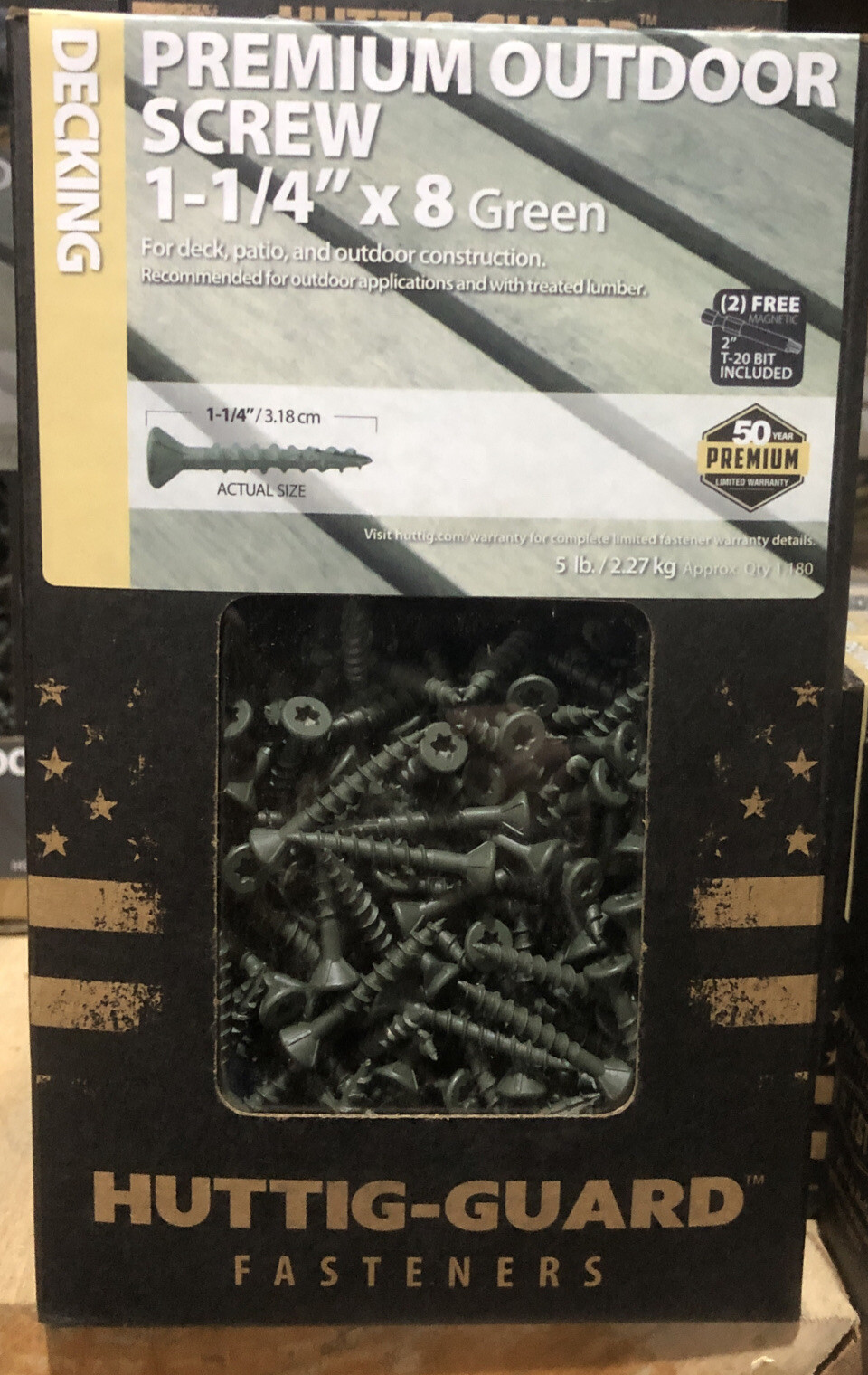5 Lbs. Huttig-Guard 1-1/4” x #8 Pro Outdoor Decking Screw T-20 Star Drive Green gallery